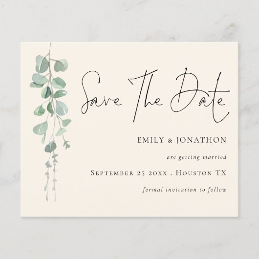 Eukalyptus QR Code Sage Ivory Save the Date (Vorderseite)