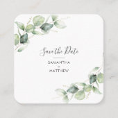 Eukalyptus QR-Code Save the Date Quadratische Visitenkarte (Vorderseite)