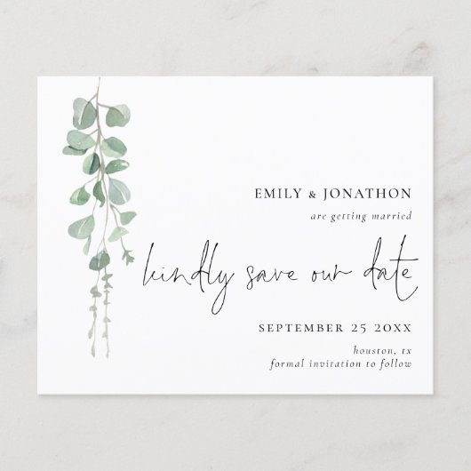 Eukalyptus QR Code Skript Save the Date (Vorderseite)