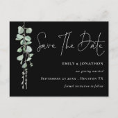 Eukalyptus QR-Code Skript Save the Date schwarz Postkarte (Vorderseite)