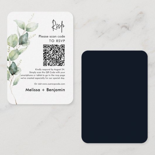 Eukalyptus QR Code UAWG Wedding Enclosure Card Begleitkarte (Vorne/Hinten)