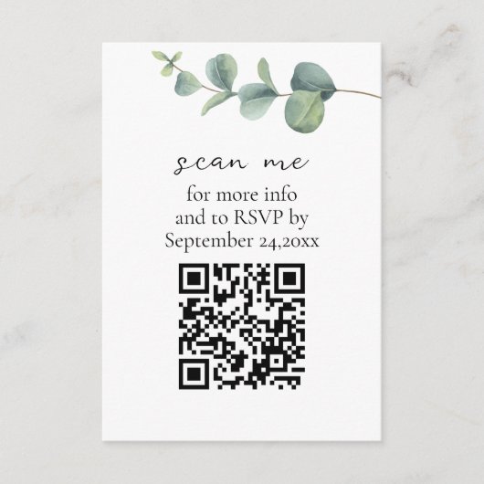 Eukalyptus QR Code Wedding RSVP Begleitkarte (Vorderseite)
