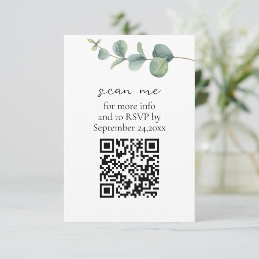 Eukalyptus QR Code Wedding RSVP Begleitkarte (Stehend Vorderseite)