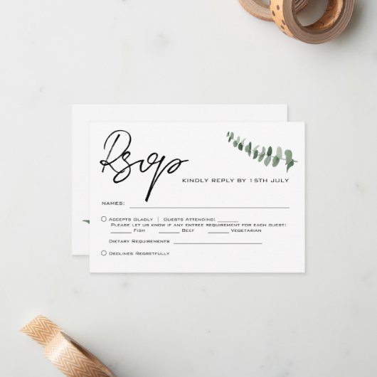 Eukalyptus QR Code Wedding RSVP Mitteilungskarte (Vorderseite/Rückseite Beispiel)
