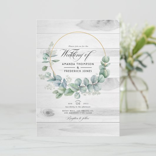 Eukalyptus QR Code Wedding Rustic Barn Country Einladung (Stehend Vorderseite)