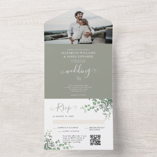 Eukalyptus QR UAWG Spring Wedding All In One Einladung (Innen Boden)
