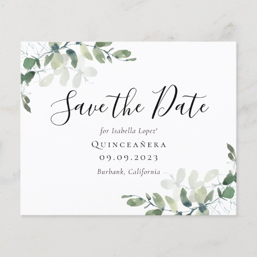 Eukalyptus Quinceañera Save the Date (Vorderseite)