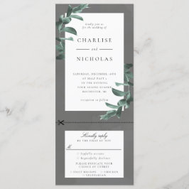 Eukalyptus-Rahmen auf graue Hochzeitseinladung w u Einladung