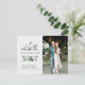 Eukalyptus-Rahmen Schriftstelle Hochzeit speichern Postkarte (Stehend Vorderseite)