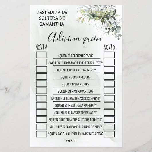 Eukalyptus Ratet, wer zweisprachiges Brautparty ha (Rückseite)