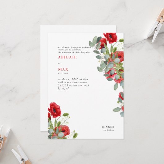 Eukalyptus Red Floral Wedding Einladung (Vorderseite/Rückseite Beispiel)