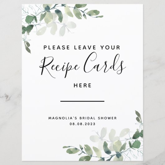 Eukalyptus Reecipe Cards Brautparty-Zeichen (Vorderseite)