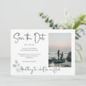 Eukalyptus-Religiöse Save the Date Fotokarte (Stehend Vorderseite)