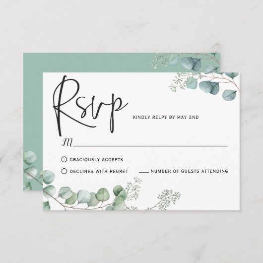 Eukalyptus Response Cards, RSVP Karte (Vorne/Hinten)