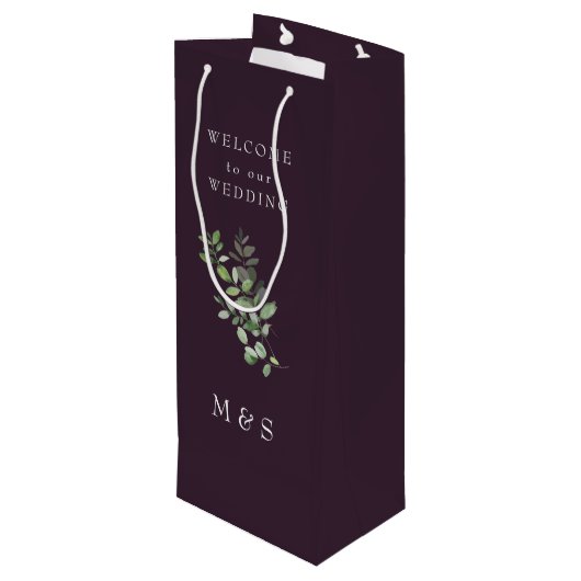 Eukalyptus Rich Wine Wedding Geschenktüte Für Weinflaschen (Rückseite Schrägansicht)