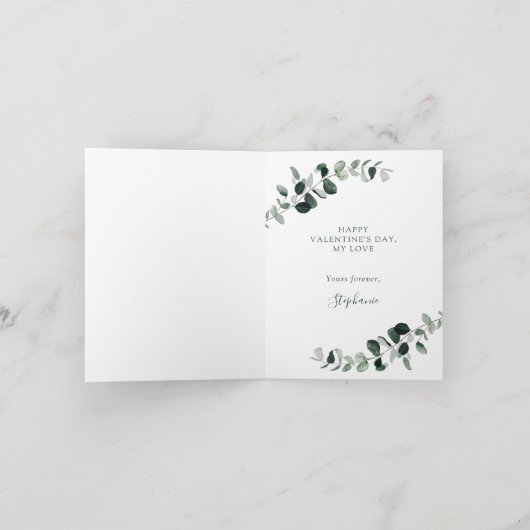 Eukalyptus Romantischer Valentinstag Feiertagskarte (Innenseite)