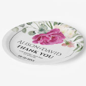 Eukalyptus, Rosa-Blume-Hochzeit Pappteller (Schrägansicht)