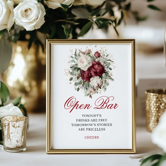 Eukalyptus-Rosa-Burgunder-Farben-Open-Bar-Hochzeit Poster