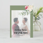 Eukalyptus Rosa-weiße Blume Foto Hochzeit Dankeskarte (Stehend Vorderseite)