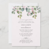 Eukalyptus & Rosa Zwei Orte für beide Eltern Einladung (Vorderseite)