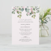 Eukalyptus & Rosa Zwei Orte für beide Eltern Einladung (Stehend Vorderseite)