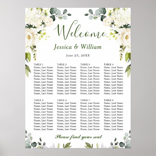 Eukalyptus & Rose 8 Tische Hochzeitszittel Poster (Vorne)