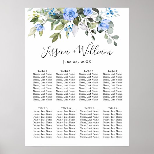 Eukalyptus & Rose 8 Tische Hochzeitszittel Poster (Vorne)