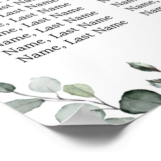 Eukalyptus & Rose 8 Tische Hochzeitszittel Poster (Ecke)