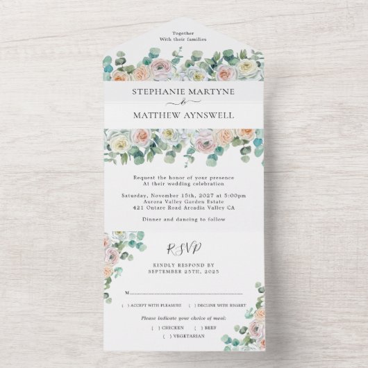 Eukalyptus-Rose All In One Einladung (Innen Boden)