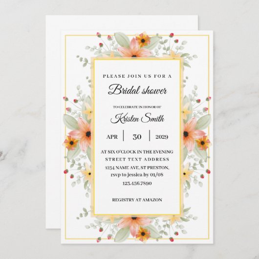 Eukalyptus-Rose-BRAUTPARTY Einladung (Vorne/Hinten)