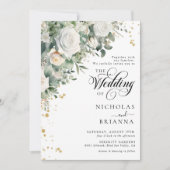 Eukalyptus Rose Elegant Grüne Foto Hochzeit Einladung (Vorderseite)