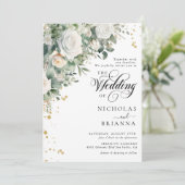 Eukalyptus Rose Elegant Grüne Foto Hochzeit Einladung (Stehend Vorderseite)
