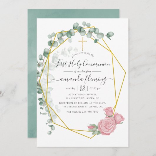 Eukalyptus Rose Geometric Heilige Kommune Einladung (Vorne/Hinten)