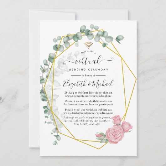 Eukalyptus Rose Geometric Online Virtual Wedding Einladung (Vorderseite)
