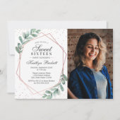 Eukalyptus Rose Gold Geometric 16 . Geburtstag Fot Einladung (Vorderseite)