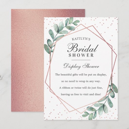 Eukalyptus Rose Gold Geometrisches Brautparty Begleitkarte (Vorne/Hinten)