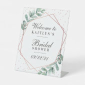 Eukalyptus Rose Gold Geometrisches Brautparty Sockelschild (Vorderseite)