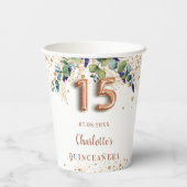 Eukalyptus-Rose Goldname Pappbecher (Rückseite)