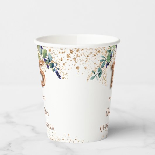Eukalyptus-Rose Goldname Pappbecher (Links)
