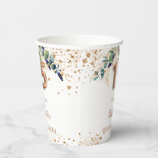 Eukalyptus-Rose Goldname Pappbecher (Rechts)