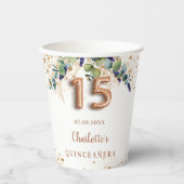 Eukalyptus-Rose Goldname Pappbecher (Vorderseite)