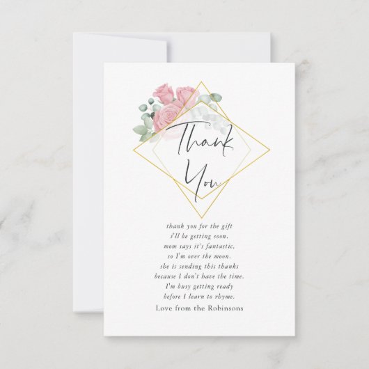 Eukalyptus-Rose Wasserfarbe Geometrische Babydusch Dankeskarte (Vorderseite)