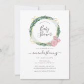Eukalyptus-Rose Wasserfarbe Geometrische Babydusch Einladung (Vorderseite)