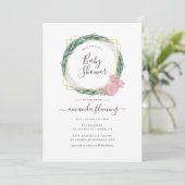 Eukalyptus-Rose Wasserfarbe Geometrische Babydusch Einladung (Stehend Vorderseite)
