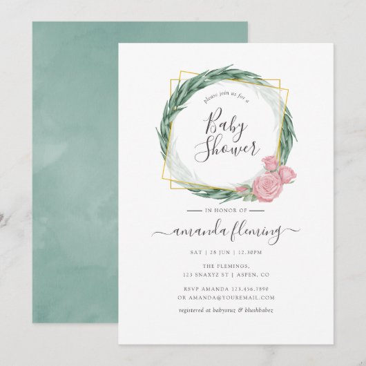 Eukalyptus-Rose Wasserfarbe Geometrische Babydusch Einladung (Vorne/Hinten)