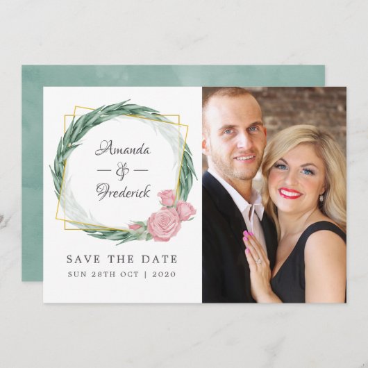 Eukalyptus-Rose Wasserfarbe Geometrische Hochzeit Save The Date (Vorne/Hinten)