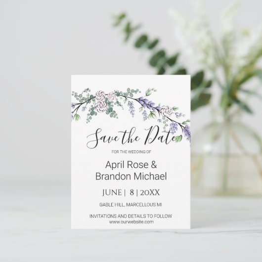 Eukalyptus-Rosen, Aquarellfarben Save The Date (Stehend Vorderseite)