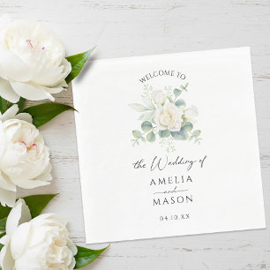 Eukalyptus-Rosen-Blumen Weiße Papier-Hochzeit Serviette