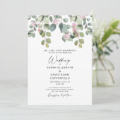 Eukalyptus & Rosenhochzeit Einladung (Stehend Vorderseite)