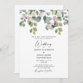 Eukalyptus & Rosenhochzeit Einladung (Vorne/Hinten)